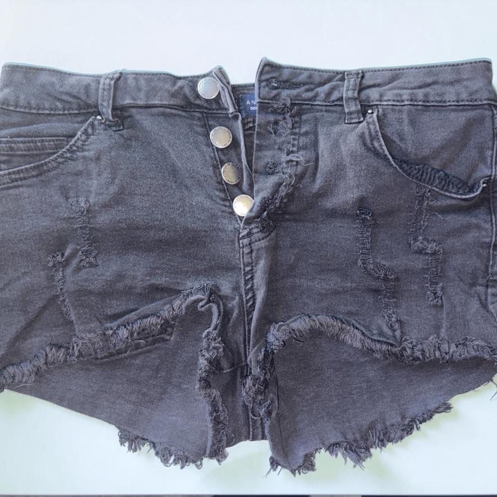 Distressed Black Denim Shorts